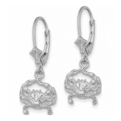 14K White Gold Blue Crab Leverback Earrings – view 3