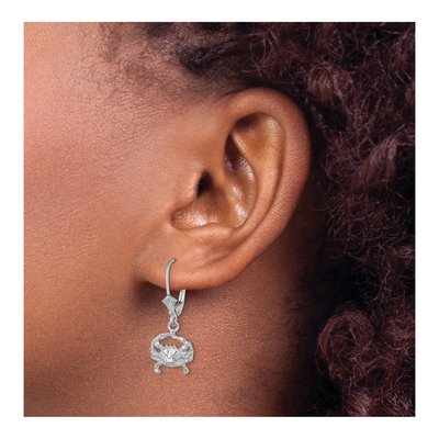 14K White Gold Blue Crab Leverback Earrings – view 4
