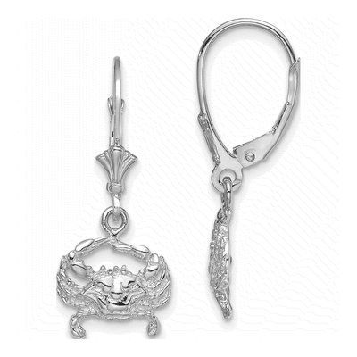 14K White Gold Blue Crab Leverback Earrings