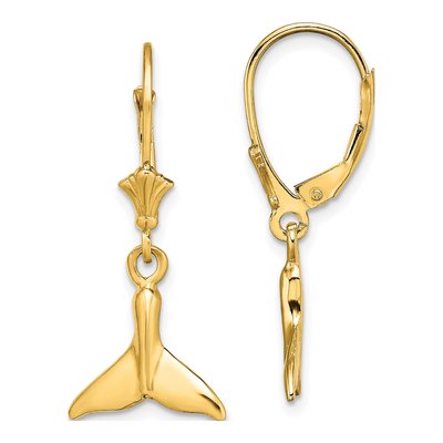 14K Yellow Gold Whale Tail Leverback Earrings
