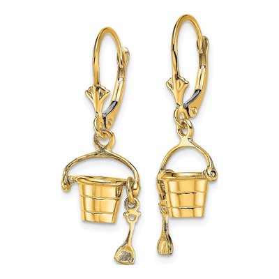 14K Yellow Gold Beach Bucket Leverback Earrings – view 3