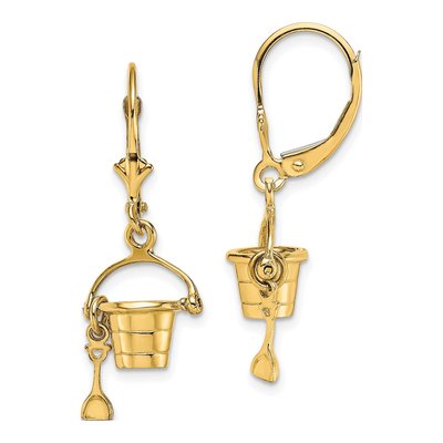 14K Yellow Gold Beach Bucket Leverback Earrings