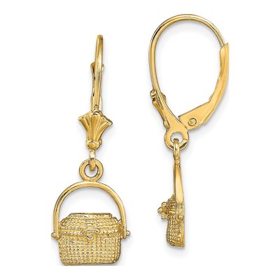 14K Yellow Gold Nantucket Basket Leverback Earrings