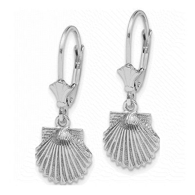 14K White Gold Scallop Shell Leverback Earrings – view 3