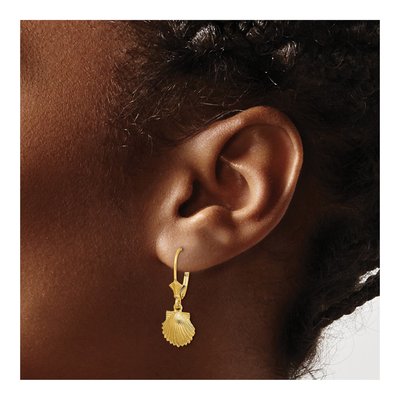 14K White Gold Scallop Shell Leverback Earrings – view 4