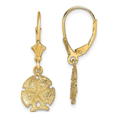 14K Yellow Gold Sand Dollar Leverback Earrings