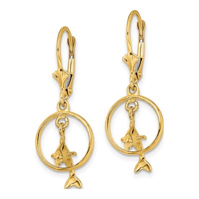 14K Yellow Gold Dolphin Leverback Earrings – view 3