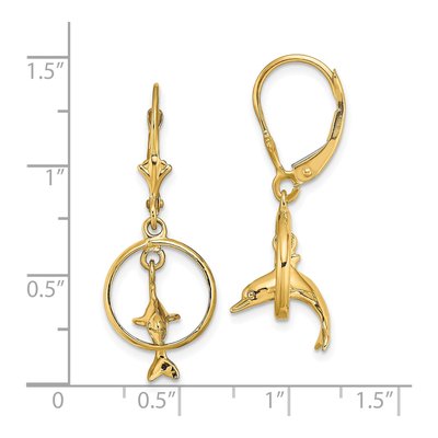 14K Yellow Gold Dolphin Leverback Earrings – view 5