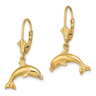 14K Yellow Gold Dolphin Leverback Earrings – view 2