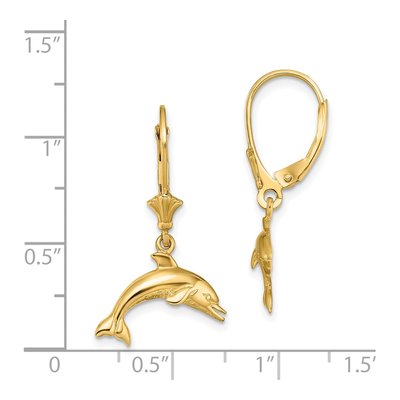 14K Yellow Gold Dolphin Leverback Earrings – view 4