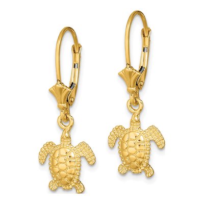 14K Yellow Gold Sea Turtle Leverback Earrings – view 3