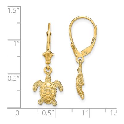 14K Yellow Gold Sea Turtle Leverback Earrings – view 5