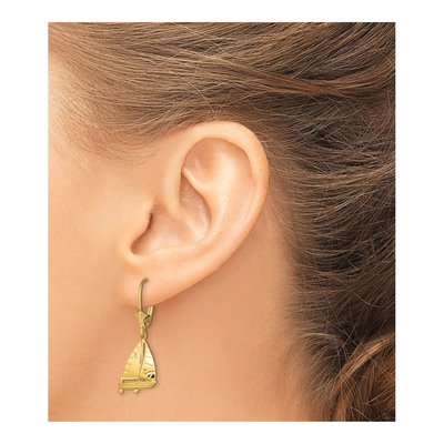 14K Yellow Gold 3D Sailboat Leverback Earrings – view 4