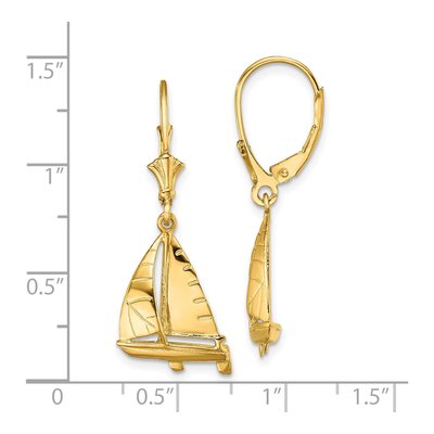 14K Yellow Gold 3D Sailboat Leverback Earrings – view 5