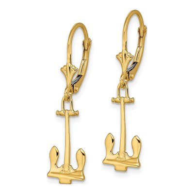 14K Yellow Gold Navy Anchor Leverback Earrings – view 3