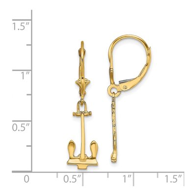 14K Yellow Gold Navy Anchor Leverback Earrings – view 5