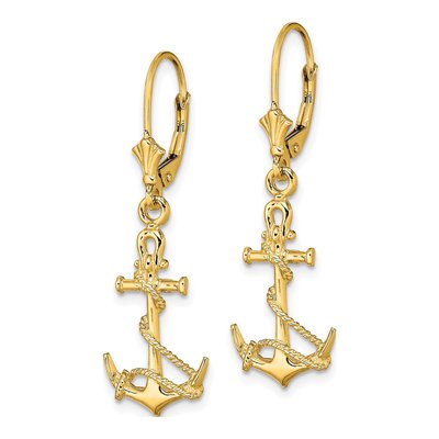 14K Yellow Gold Anchor Rope Leverback Earrings – view 3