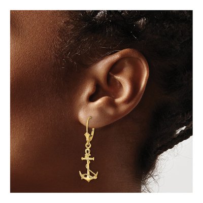 14K Yellow Gold Anchor Rope Leverback Earrings – view 4