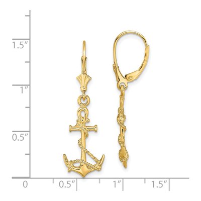 14K Yellow Gold Anchor Rope Leverback Earrings – view 5