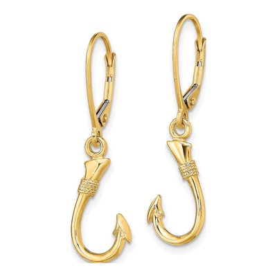 14K Yellow Gold Fish Hook Dangle Leverback Earrings – view 3