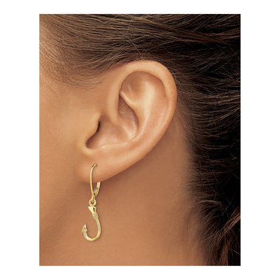 14K Yellow Gold Fish Hook Dangle Leverback Earrings – view 4