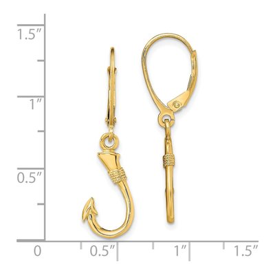 14K Yellow Gold Fish Hook Dangle Leverback Earrings – view 5