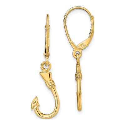14K Yellow Gold Fish Hook Leverback Earrings
