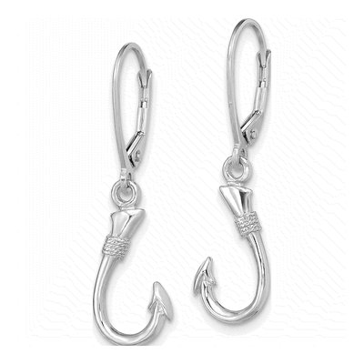 14K White Gold 3D Fish Hook Leverback Earrings – view 3