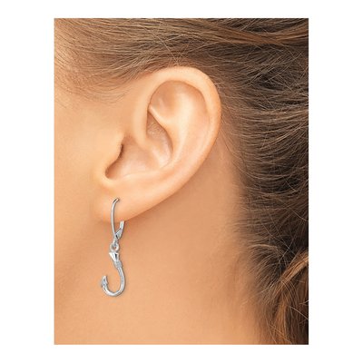 14K White Gold 3D Fish Hook Leverback Earrings – view 4