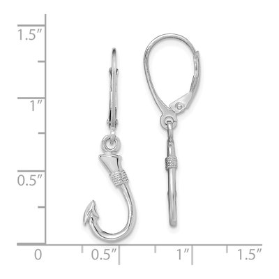 14K White Gold 3D Fish Hook Leverback Earrings – view 5