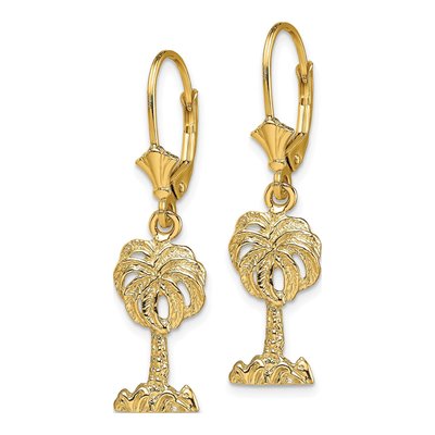 14K Yellow Gold Palm Tree Leverback Earrings – view 3