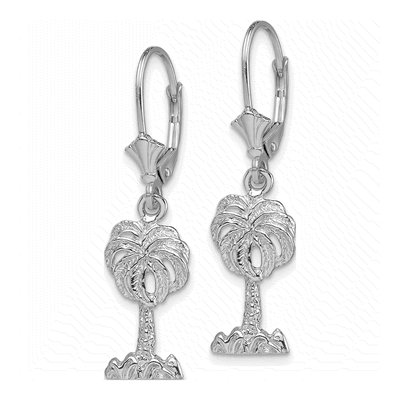 14K White Gold Palm Tree Leverback Earrings – view 3