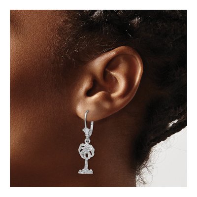 14K White Gold Palm Tree Leverback Earrings – view 4