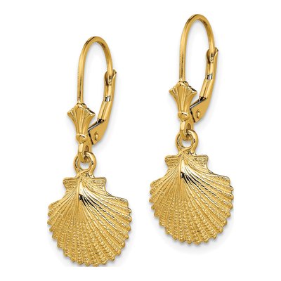 14K Yellow Gold Scallop Shell Leverback Earrings – view 3