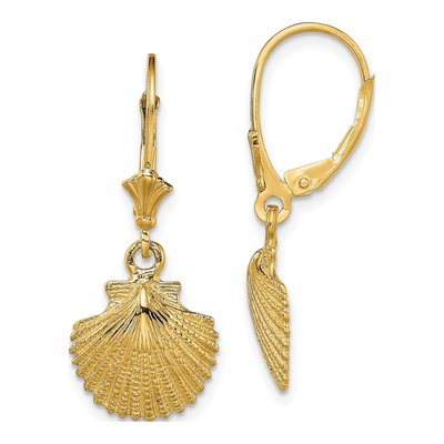 14K Yellow Gold Scallop Shell Leverback Earrings