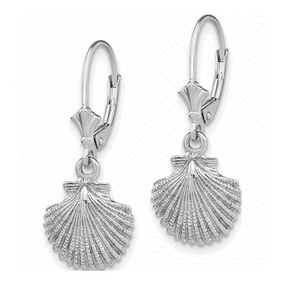 14K White Gold Textured Scallop Shell Leverback Earrings – view 2