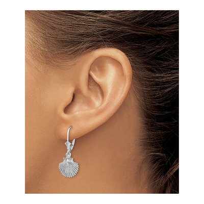 14K White Gold Textured Scallop Shell Leverback Earrings – view 3
