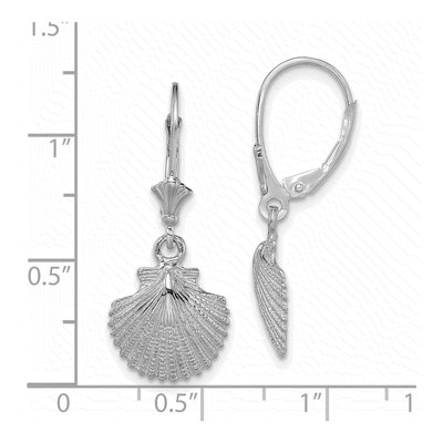 14K White Gold Textured Scallop Shell Leverback Earrings – view 4
