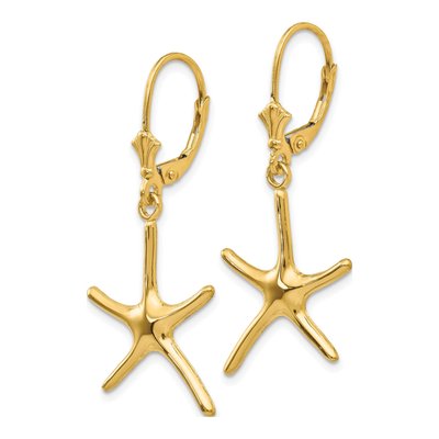 14K Yellow Gold Dancing Starfish Leverback Earrings – view 3