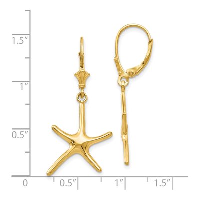 14K Yellow Gold Dancing Starfish Leverback Earrings – view 5