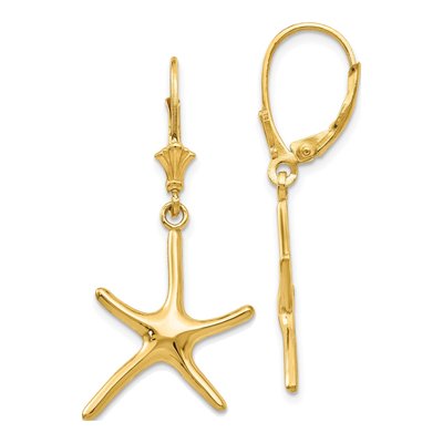 14K Yellow Gold Dancing Starfish Leverback Earrings