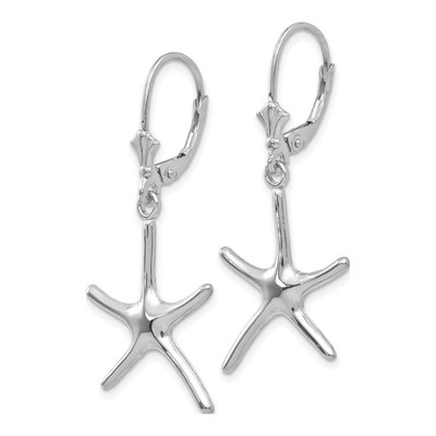 14K White Gold Dancing Starfish Leverback Earrings – view 3