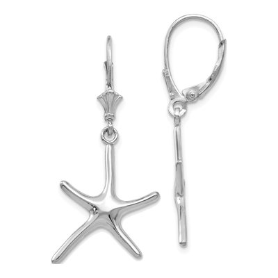 14K White Gold Dancing Starfish Leverback Earrings