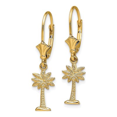 14K Yellow Gold Palmetto Palm Tree Leverback Earrings – view 3