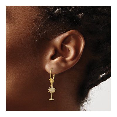 14K Yellow Gold Palmetto Palm Tree Leverback Earrings – view 4