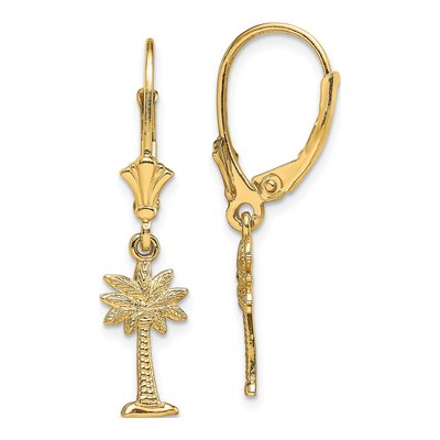 14K Yellow Gold Palmetto Palm Tree Leverback Earrings