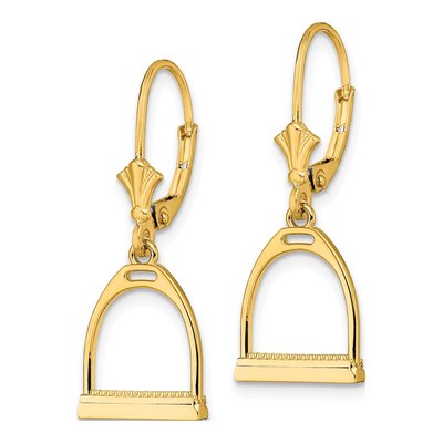 14K Yellow Gold Horse Stirrup Leverback Earrings – view 3