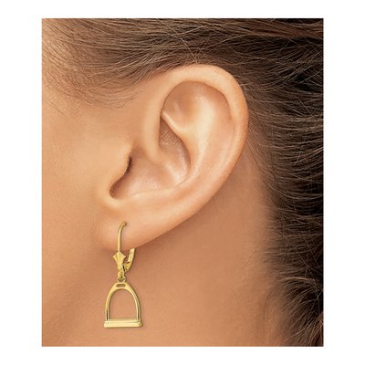 14K Yellow Gold Horse Stirrup Leverback Earrings – view 4