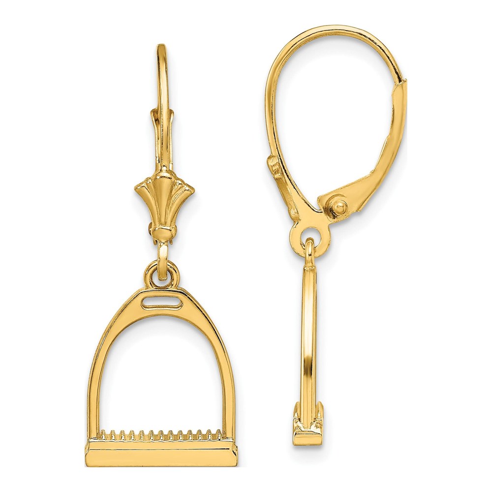14K Yellow Gold Horse Stirrup Leverback Earrings