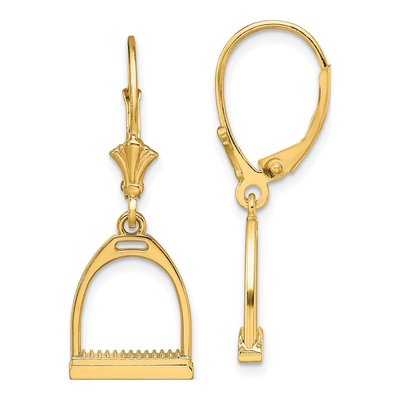 14K Yellow Gold Horse Stirrup Leverback Earrings